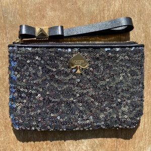 Kate Spade Leroy Street Silver Sequined Clutch Wristlet Purse Bag